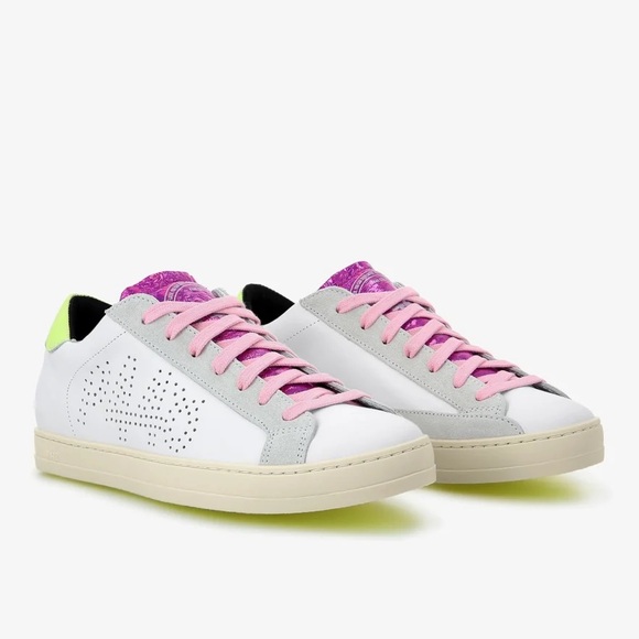 Woman’s P448 John Dogma low-top sneakers pink laces and a neon heel tab - Picture 3 of 15